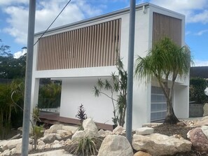 Stunning views of the surrounding landscape from large windows.