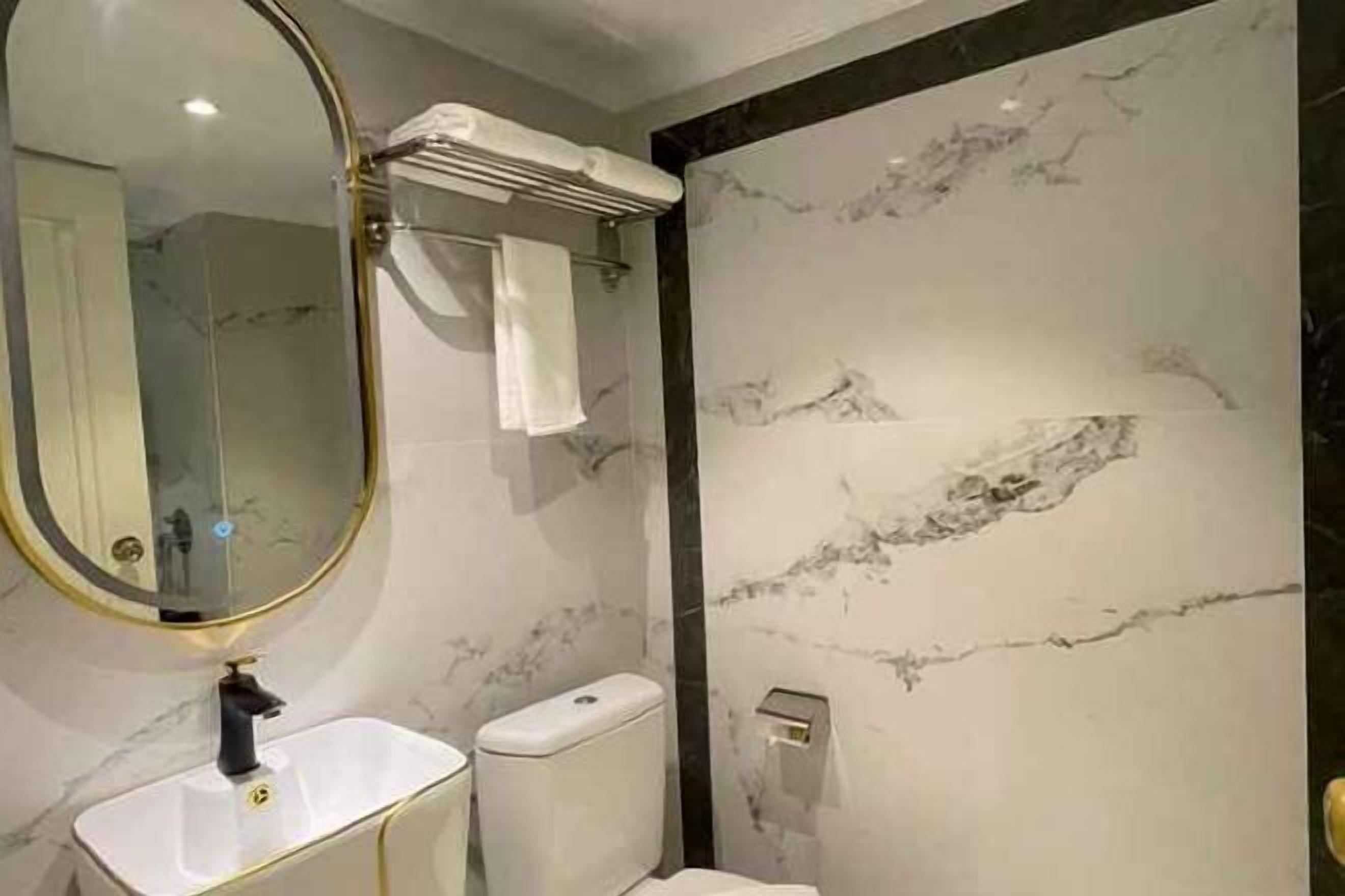 Hair dryer, slippers, towels