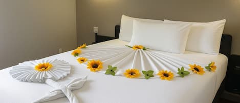 Desk, blackout curtains, free WiFi, bed sheets