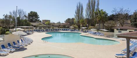 Outdoor pool, pool loungers