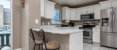 Fridge, microwave, coffee/tea maker