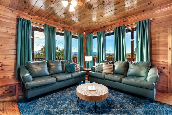 Smart TV, fireplace, video games, music library