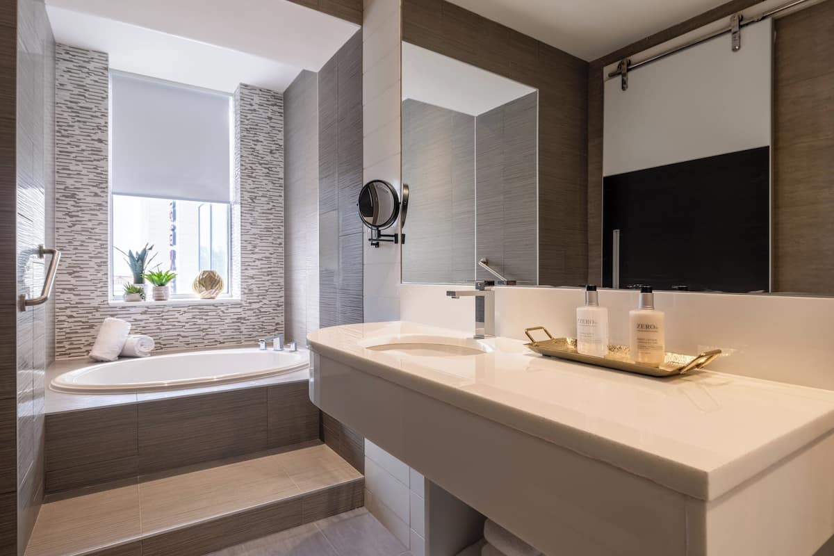 shower, free toiletries, hair dryer, towels