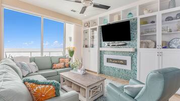 Smart TV, fireplace, video games, foosball