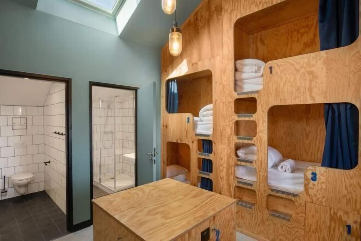 Shower, towels, soap, toilet paper