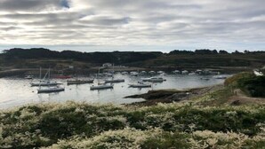 A harbor with multiple boats docked, surrounded by greenery and hills. - Superb Belliloise house - high standing (Bangor)
