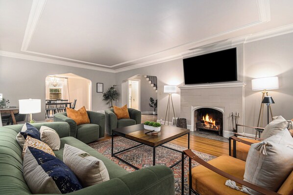 TV, fireplace, offices