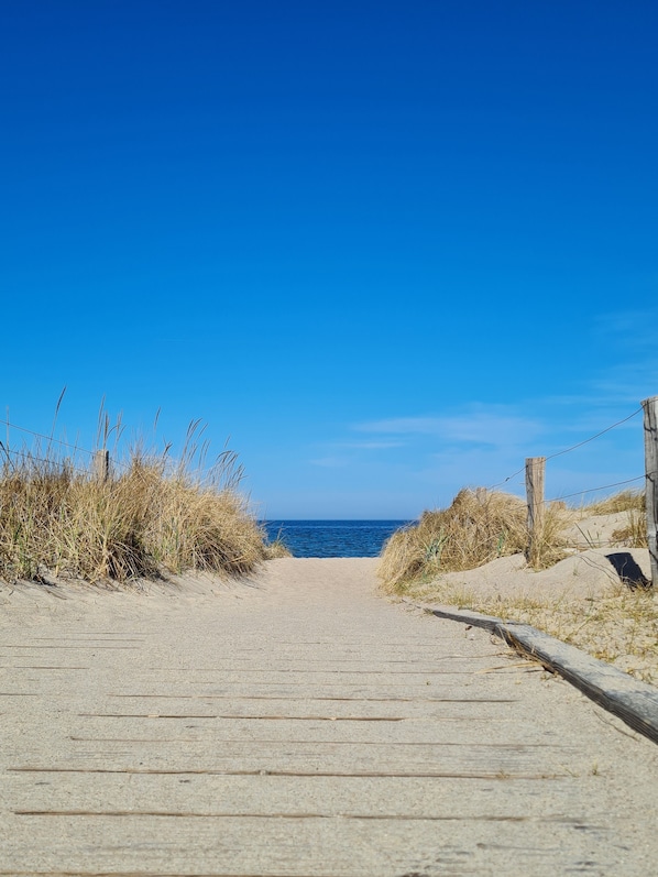 Beach nearby, sun loungers