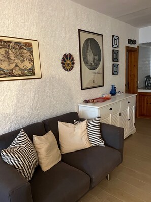 TV, fireplace, books