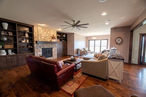 Smart TV, fireplace, foosball, table tennis