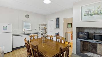 Fridge, microwave, electric kettle, toaster