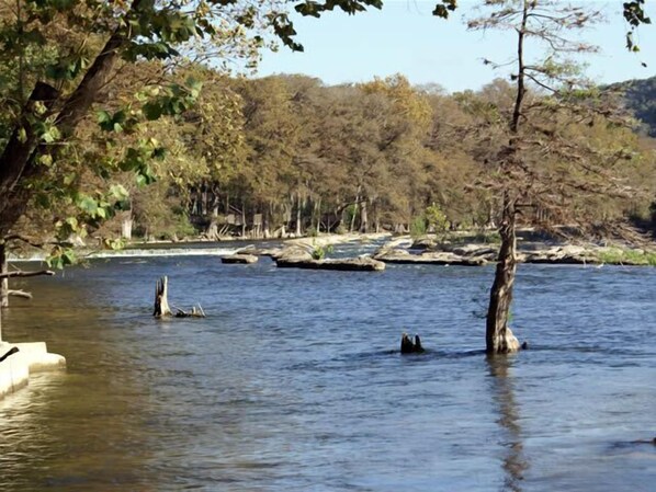 A river with trees and rocks.