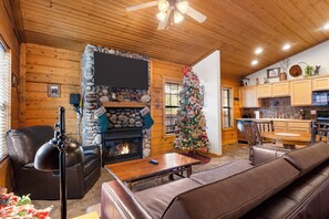 TV connectée, cheminée, lecteur de DVD