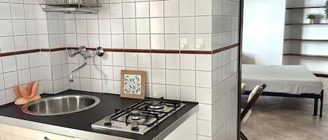 Fridge, dining tables