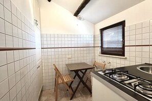 Fridge, dining tables