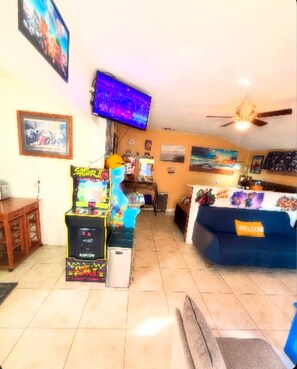 TV, video games, foosball, books