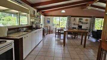 Fridge, microwave, oven, electric kettle
