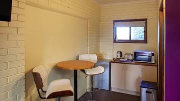 Fridge, microwave, toaster, cookware/dishes/utensils