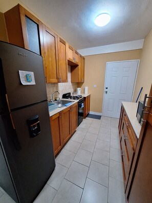 City Apartment, 2 Bedrooms, Mountain View | Private kitchen | Full-sized fridge, microwave, oven, stovetop - VIP Residence Dominica (Roseau)