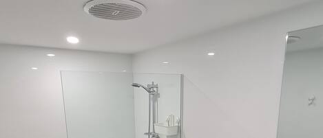 Dusche, Haartrockner, Handtücher, Seife