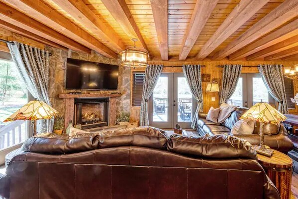 TV, fireplace, DVD player, books