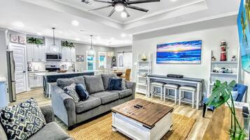 Smart TV, video games, DVD player, foosball