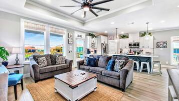 Smart TV, video games, DVD player, foosball