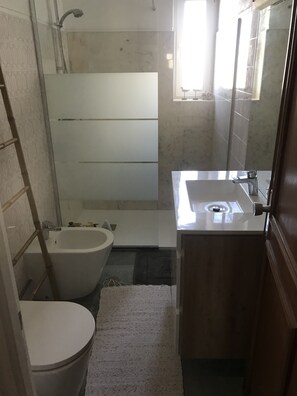 Secador de pelo, bidet, toallas, jabón