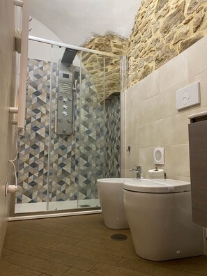 Dusche, kostenlose Toilettenartikel, Haartrockner, Hausschuhe