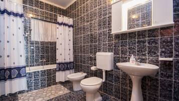 Bañera, secador de pelo y toallas