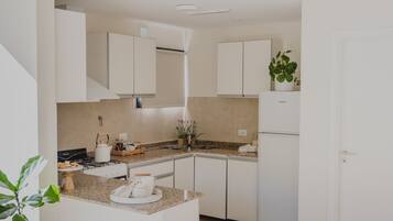 Design Apartment | Private kitchen | Full-sized fridge, microwave, oven, coffee/tea maker