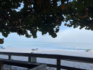 On the beach, sun-loungers, beach towels