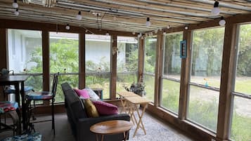 Smart TV, table football, books, stereo