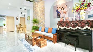 32-inch flat-screen TV with satellite channels, TV