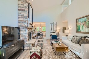 TV, fireplace, video games, DVD player