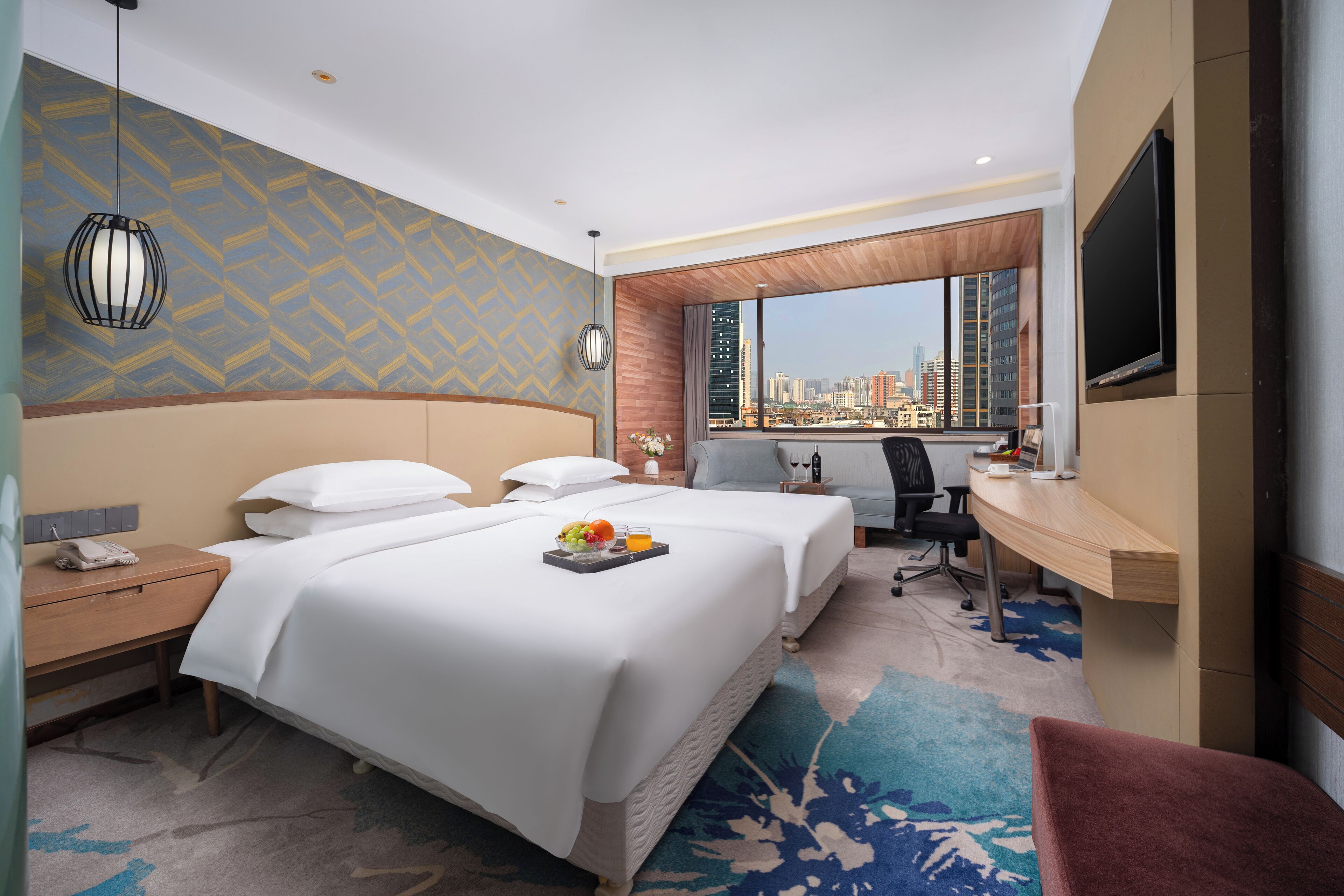 Deluxe Twin Room | Peralatan tempat tidur premium, gebar bulu kapas, katil Select Comfort 