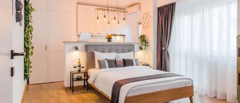 1 غرفة نوم ومكتب ومكواة/لوح كي وواي فاي