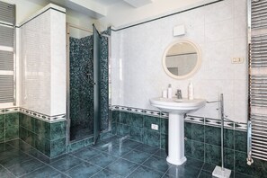 Shower, jetted tub, bidet, towels