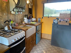 Fridge, oven, stovetop, electric kettle