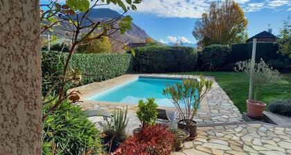 Villa with swimming pool, south-facing enclosed garden and beautiful mountain view