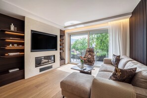 TV, fireplace