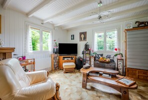 Een televisie, een dvd-speler en een tafeltennistafel