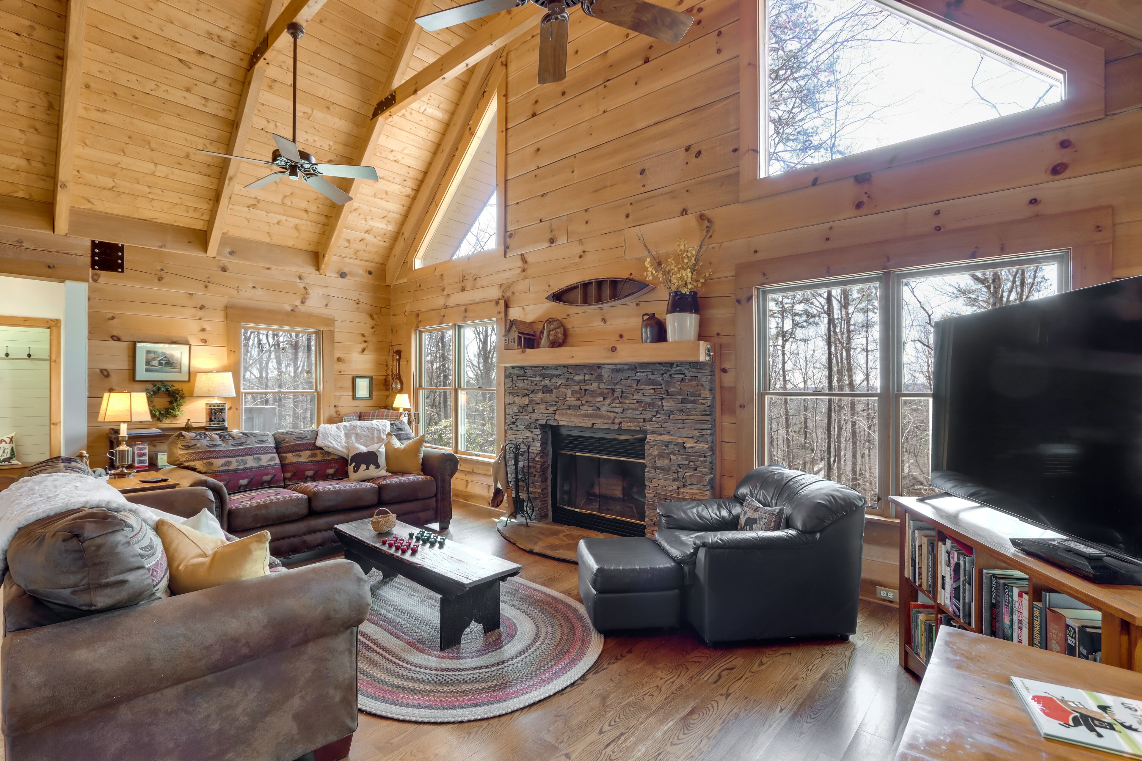 TV, fireplace