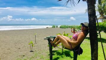 On the beach, beach umbrellas
