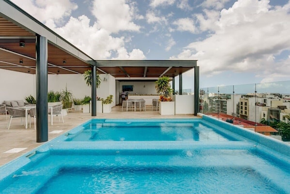 A rooftop pool