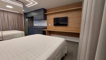 Apartamento básico | 1 quarto, roupas de cama premium, cortinas blackout