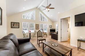 TV, DVD player, foosball, books