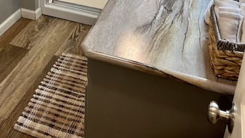 Shower, towels, soap, shampoo