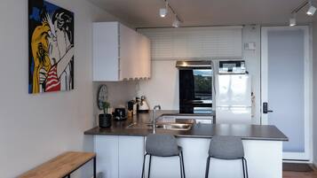 Fridge, microwave, oven, dishwasher