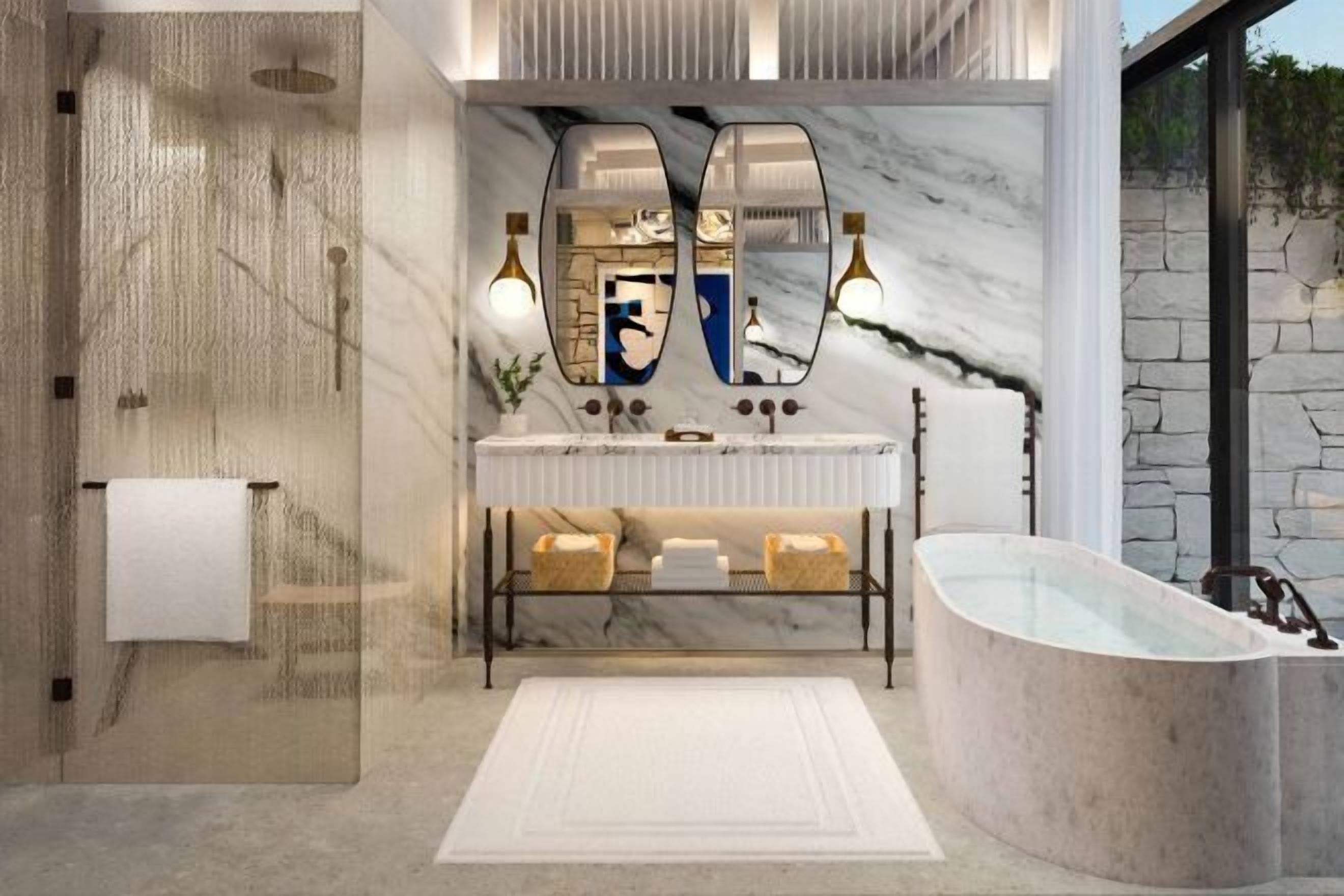 Bathroom | Separate tub and shower, rainfall showerhead, hair dryer, bathrobes